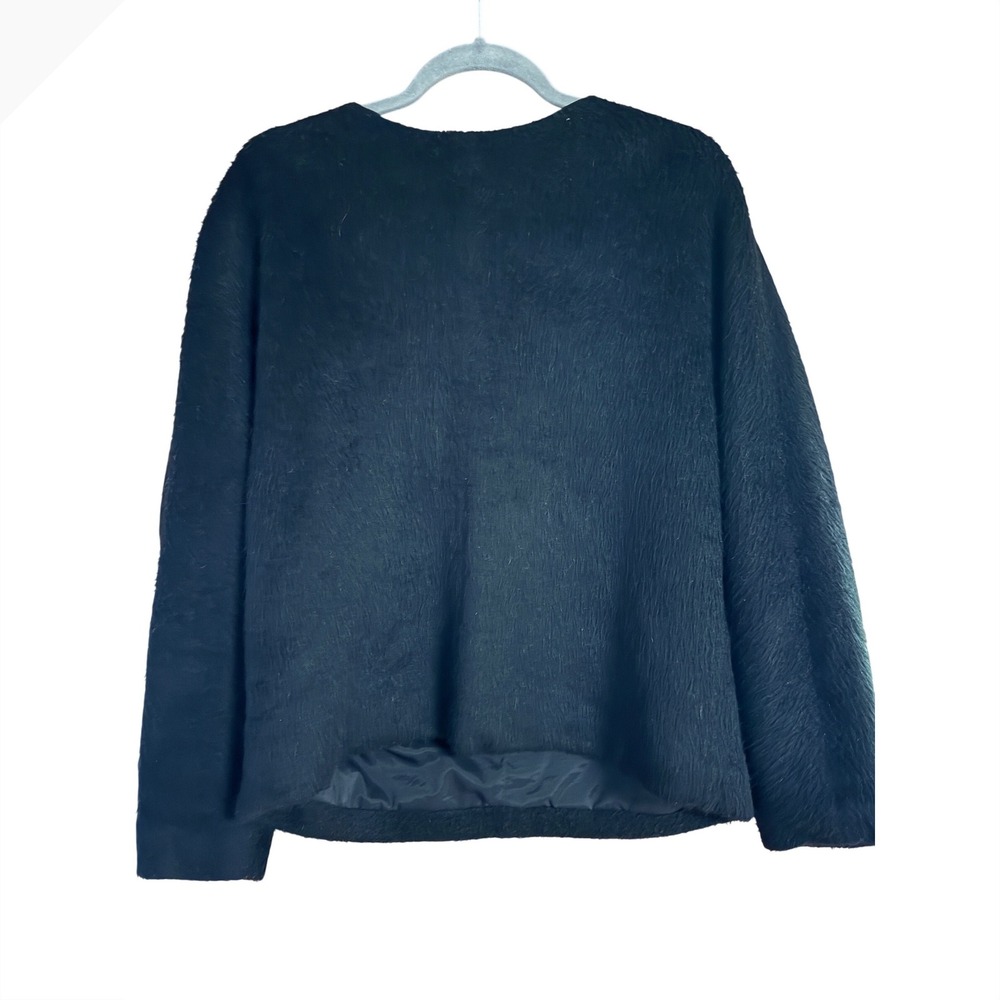 Marimekko Black Faux Fur Textured Long Sleeve Top Keyhole Back 40/L